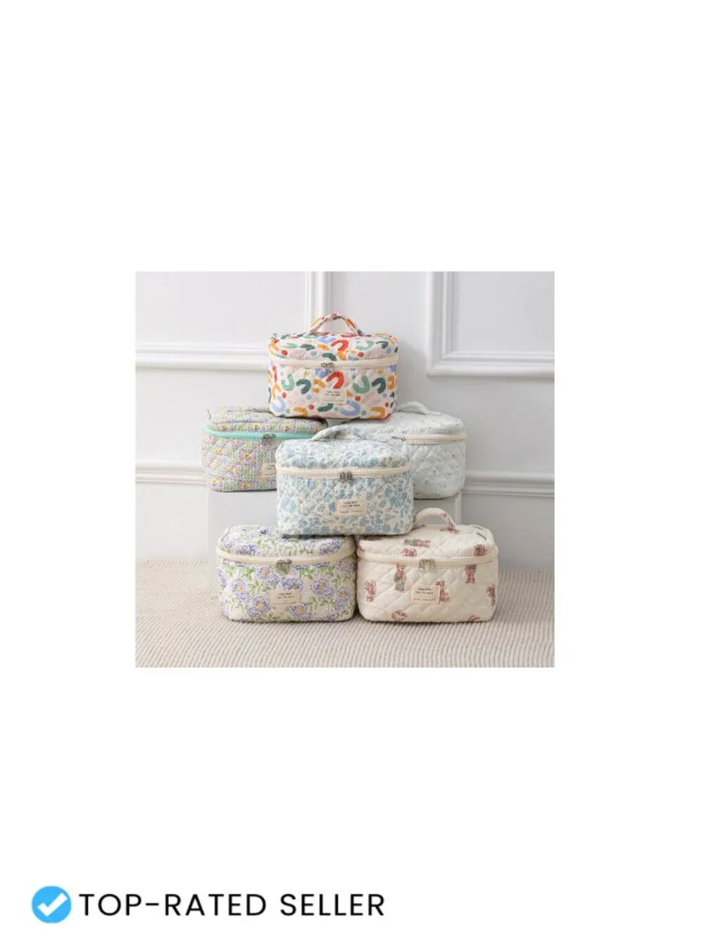 Large Quilted Floral Cotton Travel Cosmetic Bag Toiletry Organizer
